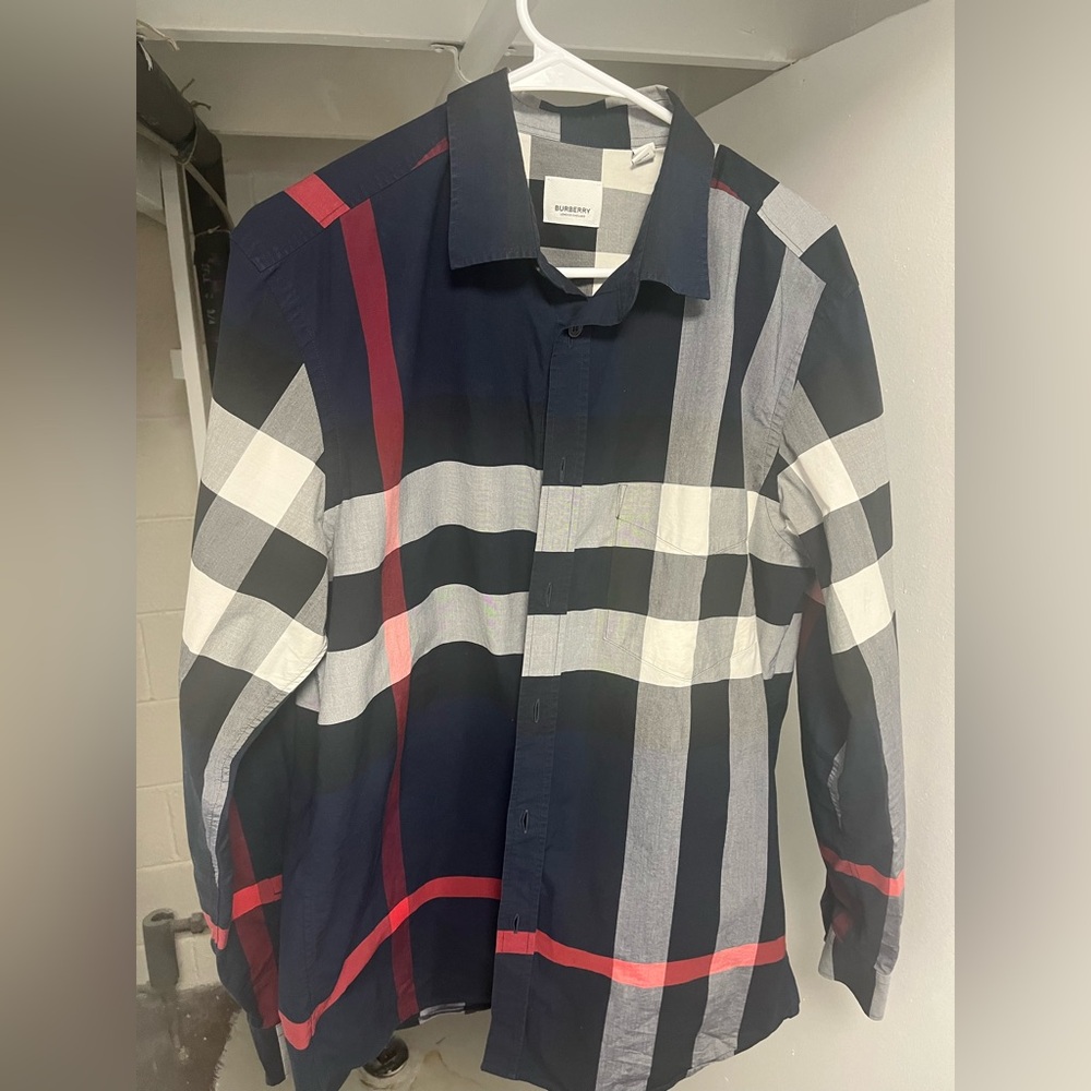 Burberry Check Cotton Shirt Navy